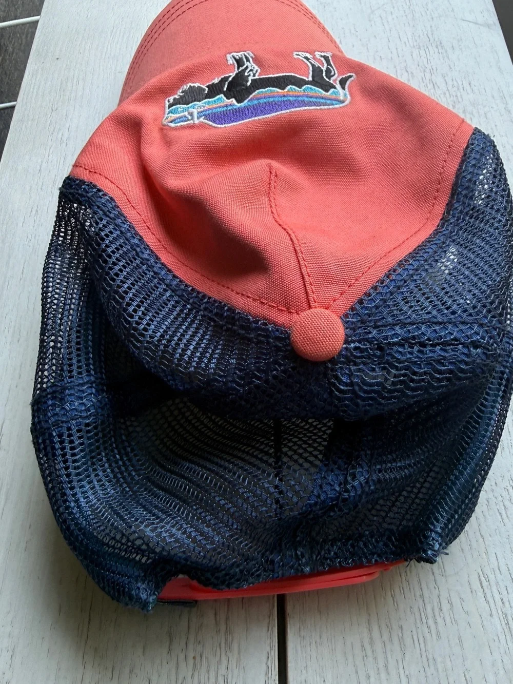 Patagonia Coral & Navy Trucker Hat with Buffalo Patch
